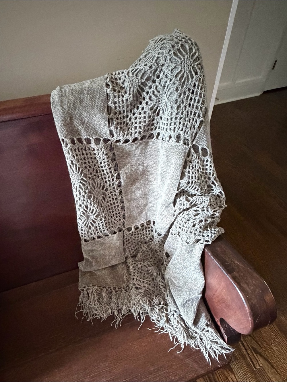 Sage green Crochet & Knit Throw Blanket approximately 66x39